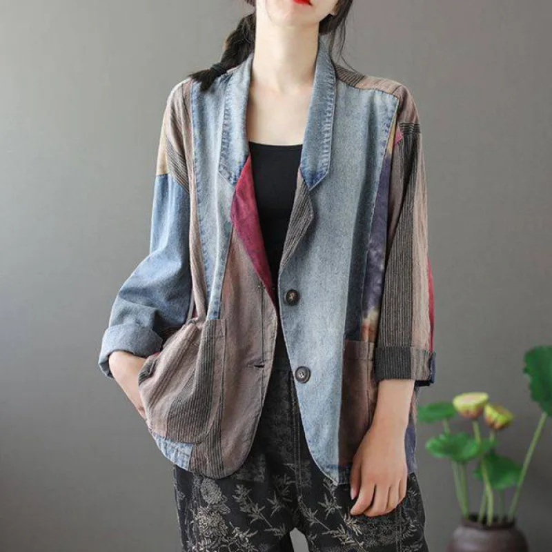 Autumn Women Casual Vintage Patchwork Blazers Female Long Sleeve Pockets Jacket Tops Blusas Ropa De Mujer Suits Coat Outerwear 
Autumn Women Casual Vintage Patchwork Blazers Female Long Sleeve Pockets Jacket Tops Blusas Ropa De Mujer Suits Coat Outerwear