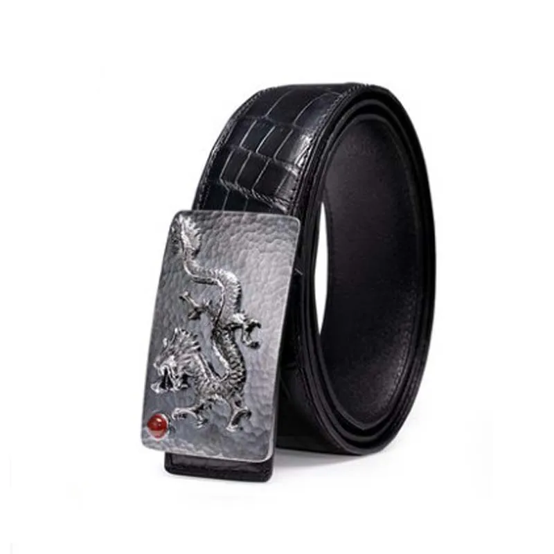 

ouluoer import new Nile crocodile belt black Genuinecrocodile leather smooth buckle men belt 925 silver male men belt