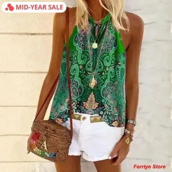 Pius Size S-5XL Sleeveless Hanging Neck Bohemian Women's Tops Round Neck Print 2020 New Fashion Holiday Style Sleeveless T-shirt
Pius Size S-5XL Sleeveless Hanging Neck Bohemian Women's Tops Round Neck Print 2020 New Fashion Holiday Style Sleeveless T-shirt
