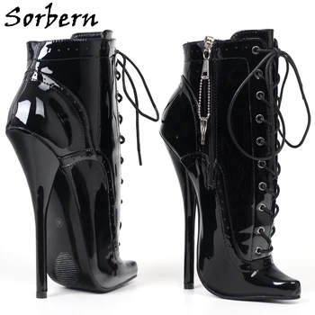 

Sorbern Lockable Zipper Ankle Boots For Women Ballet High Heels Sexy Fetish Shoe Drag Queen Transgirls Booties Lace Up Plus Size