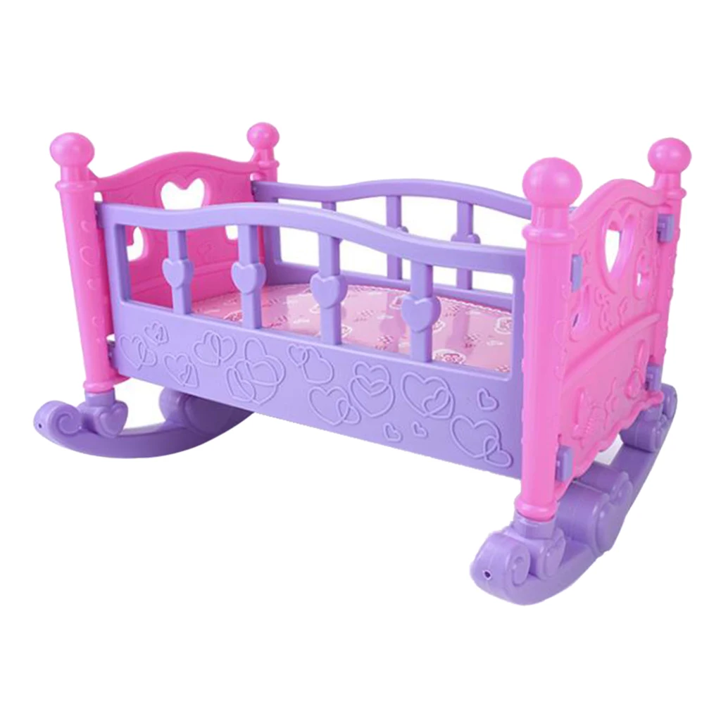 1pc Baby Doll Rocking Bed Toy Crib Infant Carriage Girls Gift For Role Play