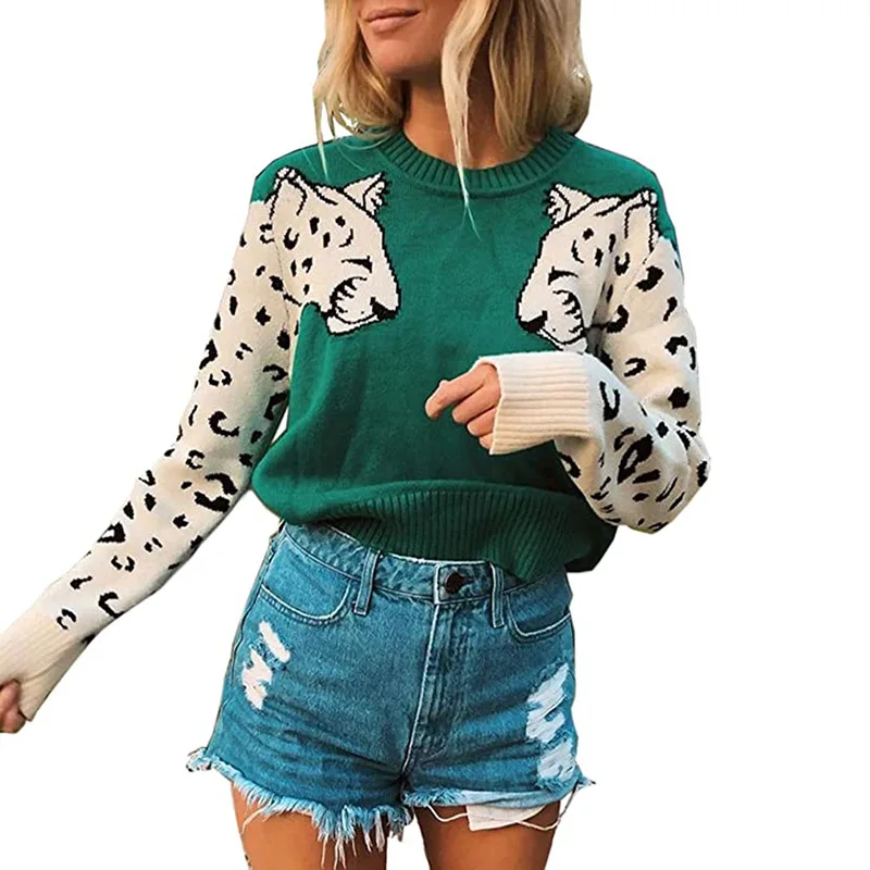 2020 Autumn New Product Sweater Women European and American Casual Color Block Blouse Two Leopard Head Color Block Sweater
2020 Autumn New Product Sweater Women European and American Casual Color Block Blouse Two Leopard Head Color Block Sweater