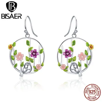 BISAER Silver Earring 925 Sterling Silver Design Enamel Bush Bird Drop Dangle Earrings Fashion Femme Argent Bijoux Gift GXE480 
BISAER Silver Earring 925 Sterling Silver Design Enamel Bush Bird Drop Dangle Earrings Fashion Femme Argent Bijoux Gift GXE480