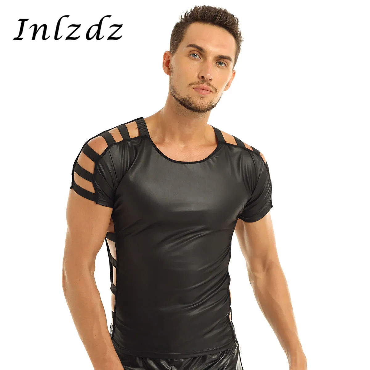 Mens T-shirt Tops Faux Leather Short Sleeve Slim Fitness Round Neck Cut Out Elastic Band Fashion Pullover Muscle T-shirt Tops
Mens T-shirt Tops Faux Leather Short Sleeve Slim Fitness Round Neck Cut Out Elastic Band Fashion Pullover Muscle T-shirt Tops