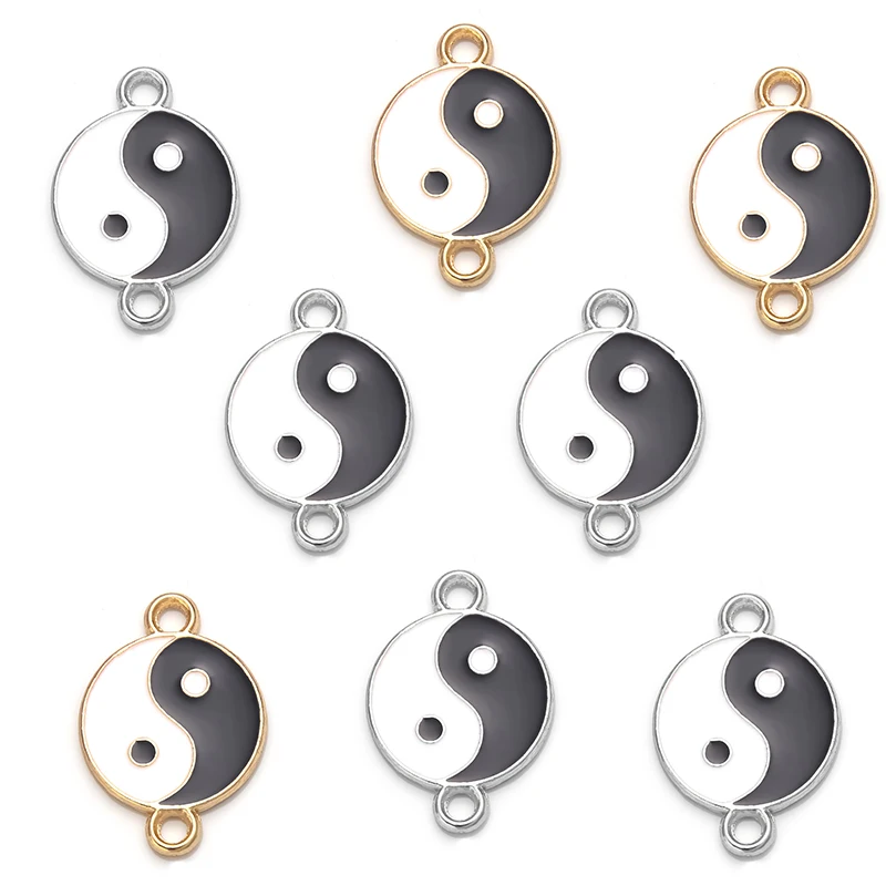 

10pcs/lot 15x21.5mm Two Color Alloy Gossip Charms Pendant Enamel Yin Yang Pendant For DIY Bracelet Necklace Jewelry Making