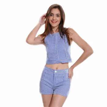 Womens Two Piece Sets Summer Set Blue Striped Playsuits Beach Casual Short Pants Jumpsuit Rompers Sexy Sleeveless Top With Short
Womens Two Piece Sets Summer Set Blue Striped Playsuits Beach Casual Short Pants Jumpsuit Rompers Sexy Sleeveless Top With Short