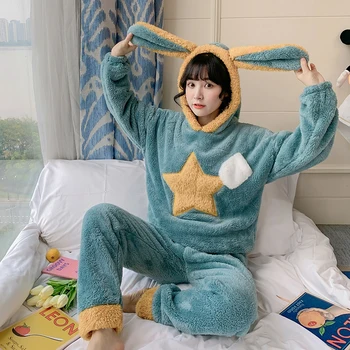 2020 Winter Long Sleeve Hooded Thick Warm Flannel Pajama Set for Women Coral Velvet Sleepwear Homewear Pijama Mujer Home Clothes 
2020 Winter Long Sleeve Hooded Thick Warm Flannel Pajama Set for Women Coral Velvet Sleepwear Homewear Pijama Mujer Home Clothes