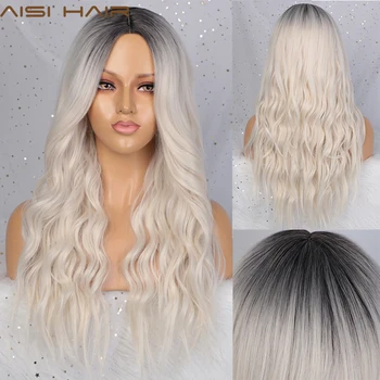 AISI HAIR Long Wavy Ombre White Wig Grey/Purple/Red Synthetic Wigs for African American Women Two Tone Natural Middle Part Wig 
AISI HAIR Long Wavy Ombre White Wig Grey/Purple/Red Synthetic Wigs for African American Women Two Tone Natural Middle Part Wig