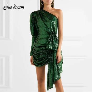 2020 Spring New Women's Dress Sexy One Shoulder Puff Long Sleeve Sequins Pleated Irregular Runway Club Party Dress Vestidos
2020 Spring New Women's Dress Sexy One Shoulder Puff Long Sleeve Sequins Pleated Irregular Runway Club Party Dress Vestidos