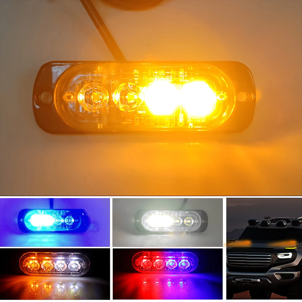 Generic 2Pcs 4LED Car Strobe Warning Light Grill Flashing Breakdown