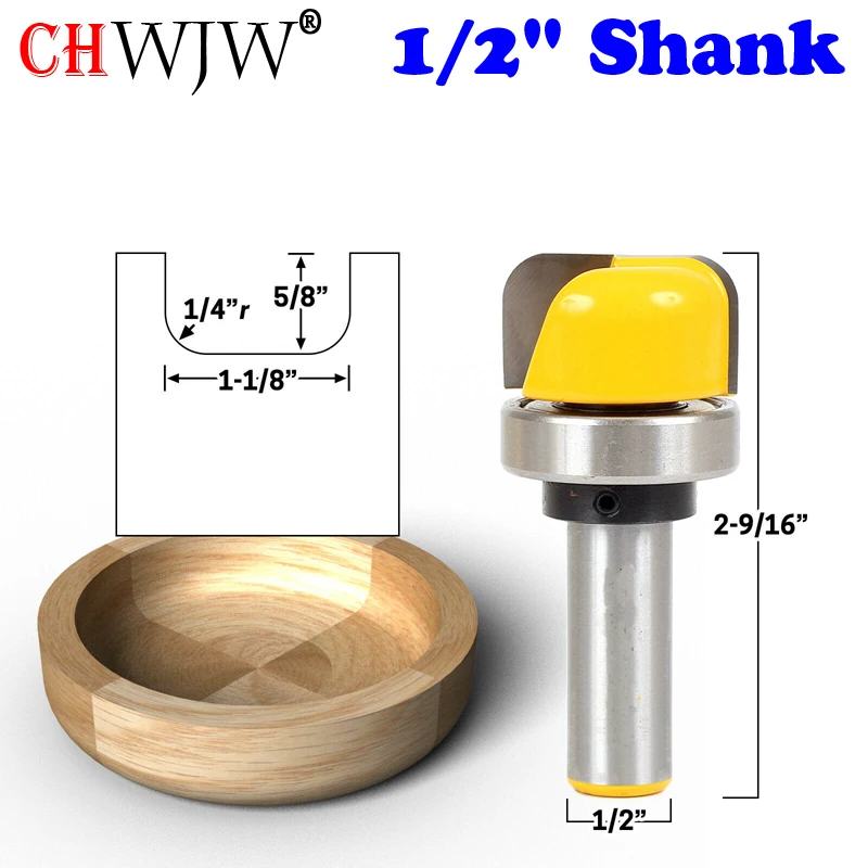 CHWJW 1PC 1/2" Shank 1-1/8" Diameter Bowl & Tray Template Router Bit Wood Cutting Tool woodworking router bits | Инструменты