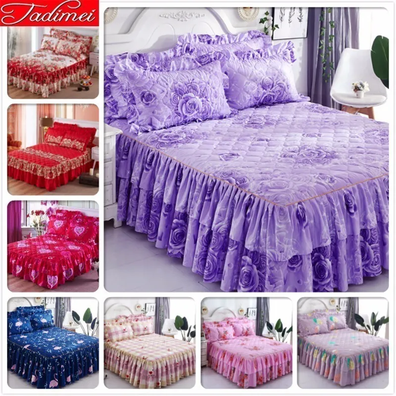 Фиолетовая плотная стеганая кровать с цветочным узором мягкая хлопковая
