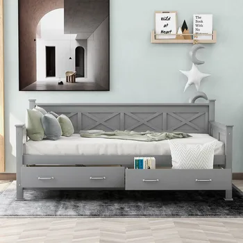Modern and Rustic Casual Style Daybed Twin Size Daybed with 2 Large Drawers X-shaped Frame Bedroom Living Room Furniture Gray
Modern and Rustic Casual Style Daybed Twin Size Daybed with 2 Large Drawers X-shaped Frame Bedroom Living Room Furniture Gray