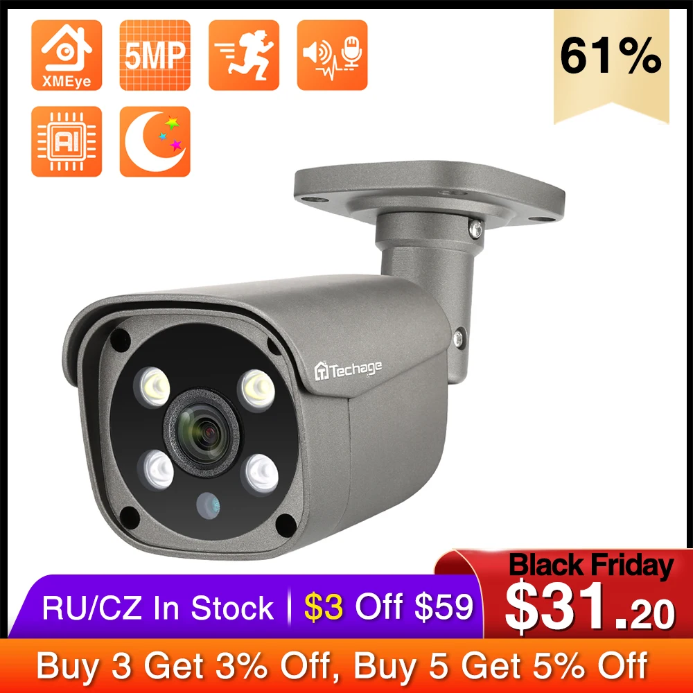 Techage H.265 5MP IP Camera POE Two Way Audio Onvif Ai Human Detection Video Camera Outdoor Waterproof Home Security AI Camera
Techage H.265 5MP IP Camera POE Two Way Audio Onvif Ai Human Detection Video Camera Outdoor Waterproof Home Security AI Camera
