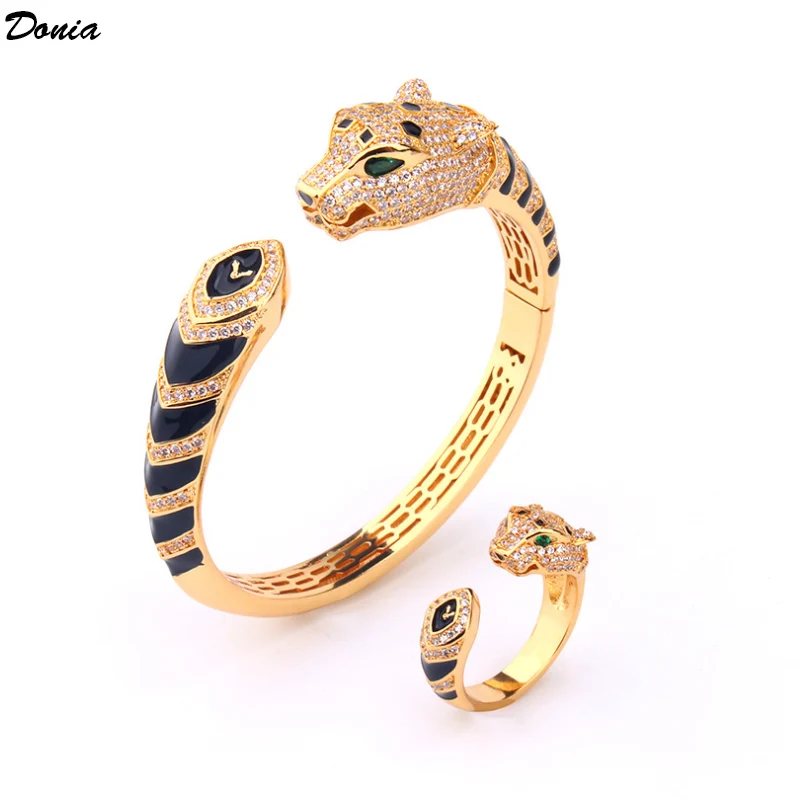 Donia Jewelry European and American new domineering luxury animal bracelet ring set enamel gold-plated leopard | Украшения и