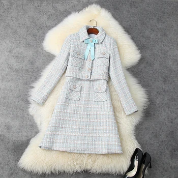 HIGH QUALITY Winter Fashion 2020 Designer Runway Suit Set Women's Bow Collar Tweed Jacket Tank Dress Set
HIGH QUALITY Winter Fashion 2020 Designer Runway Suit Set Women's Bow Collar Tweed Jacket Tank Dress Set
