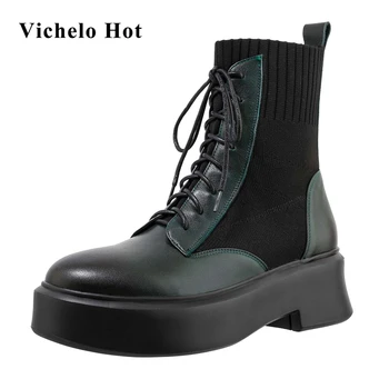 Vichelo Hot new riding boots retro colors genuine leather round toe high heel cross-tied elegant lady streetwear ankle boots L76
Vichelo Hot new riding boots retro colors genuine leather round toe high heel cross-tied elegant lady streetwear ankle boots L76