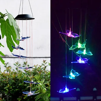 

Mobile Wind Chime Lamp Decorative Landscaping Lawn Hanging Solar Powered Outdoor Garden Easy Install Butterfly Yard Waterproof