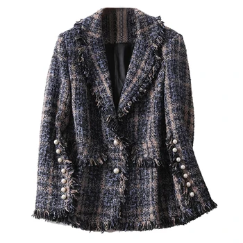 Small fragrance treed suit jacket women fashion diamond tassel plaid lapel beaded small blazer
Small fragrance treed suit jacket women fashion diamond tassel plaid lapel beaded small blazer