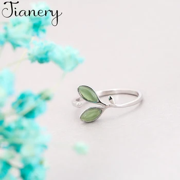

JIANERY Trendy 925 Sterling Silver Opal Leaf Rings For Women Bridal Wedding Engagement Jewelry Large Opening Antique Rings