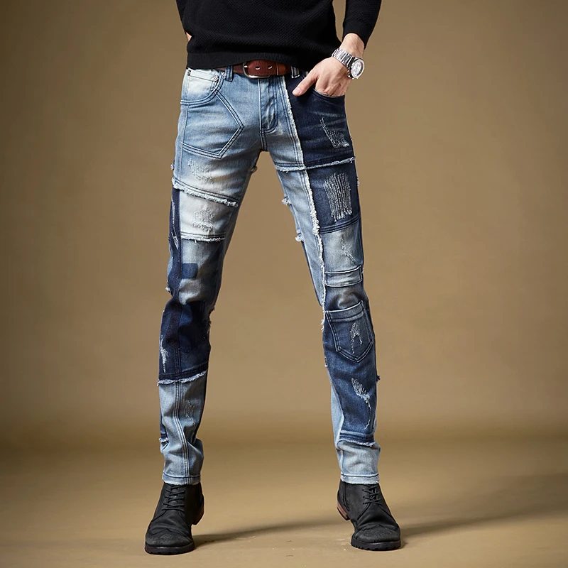 Men Patchwork Jeans Retro Stretch Straight Pants Slim Fit Streetwear Blue Denim Trousers
Men Patchwork Jeans Retro Stretch Straight Pants Slim Fit Streetwear Blue Denim Trousers