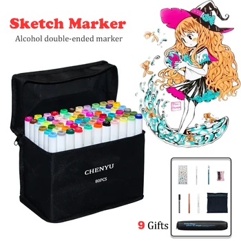 CHENYU 80Colors Alcohol Brush Markers Pen Sketch Art Marker Dual Headed Base For Drawing Manga Art Supplies Stationary 9 Gifts
CHENYU 80Colors Alcohol Brush Markers Pen Sketch Art Marker Dual Headed Base For Drawing Manga Art Supplies Stationary 9 Gifts