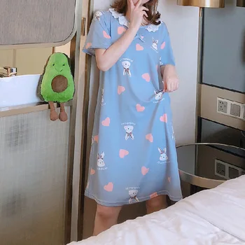 Lace Collar Short Sleeve Nightgown Thin Pajamas Cartoon Small Yellow Duck Flower Multi--Casual Homedress 
Lace Collar Short Sleeve Nightgown Thin Pajamas Cartoon Small Yellow Duck Flower Multi--Casual Homedress