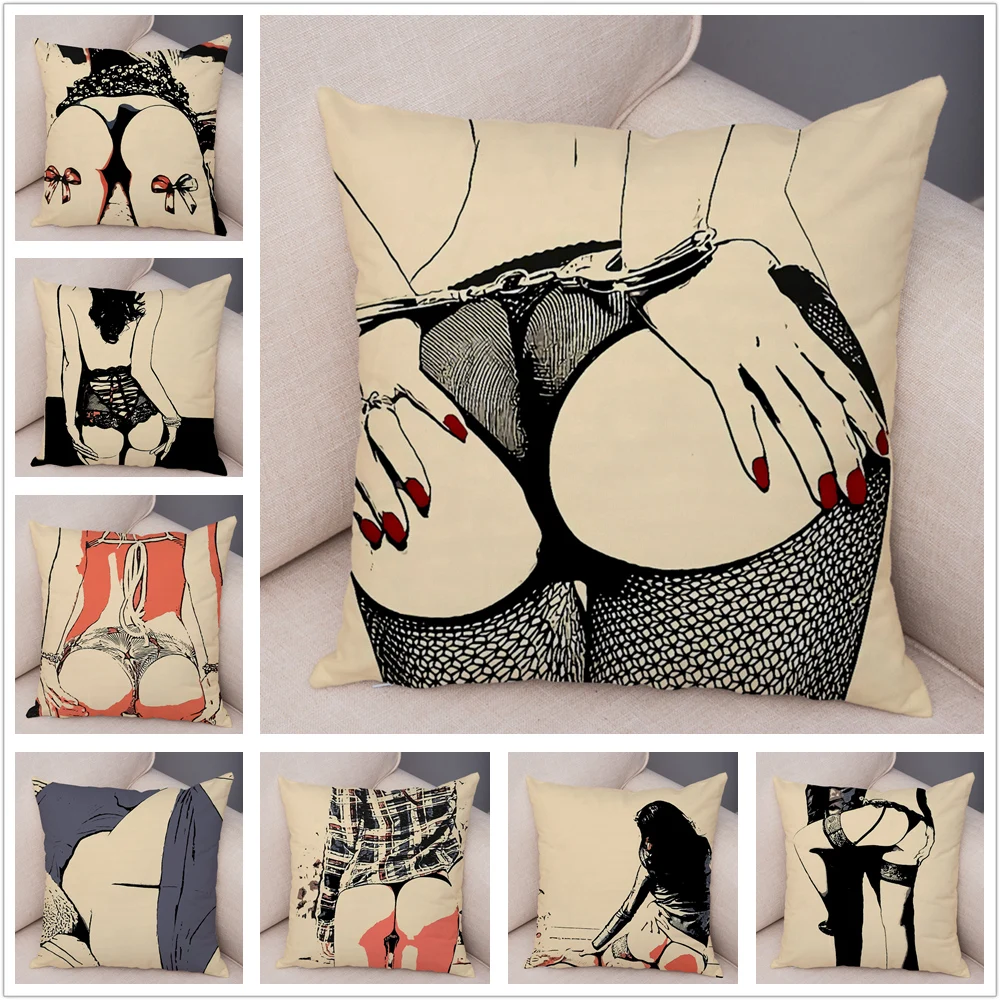

Cartoon Sexy Lady Pillow Case Decor Beautiful Girl Butt Cushion Cover for Sofa Car Super Soft Short Plush Pillowcase 45x45cm