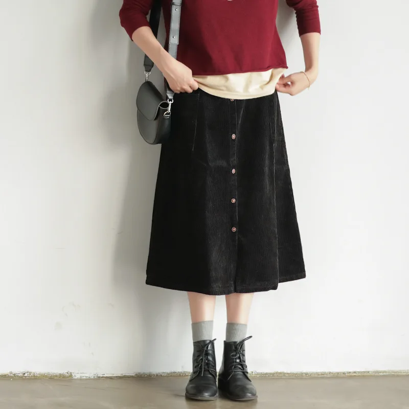 Corduroy button bust skirts women show thin female early autumn new literary restoring ancient ways a-line skirt girl 
Corduroy button bust skirts women show thin female early autumn new literary restoring ancient ways a-line skirt girl