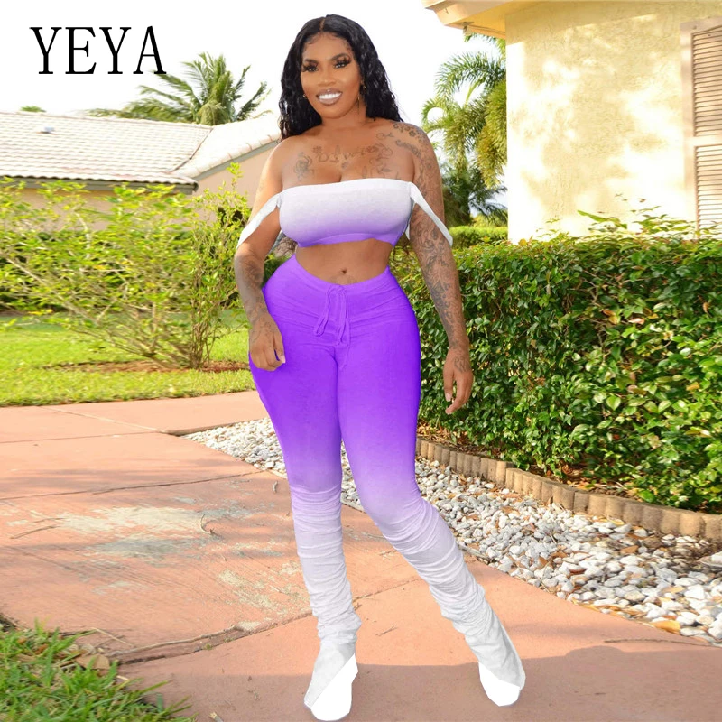 YEYA Gradient Color Summer Sexy Two Piece Set Short Crop Tops + Stacked Pants Skinny Casual Tracksuit Women Joggers Suit Sets
YEYA Gradient Color Summer Sexy Two Piece Set Short Crop Tops + Stacked Pants Skinny Casual Tracksuit Women Joggers Suit Sets