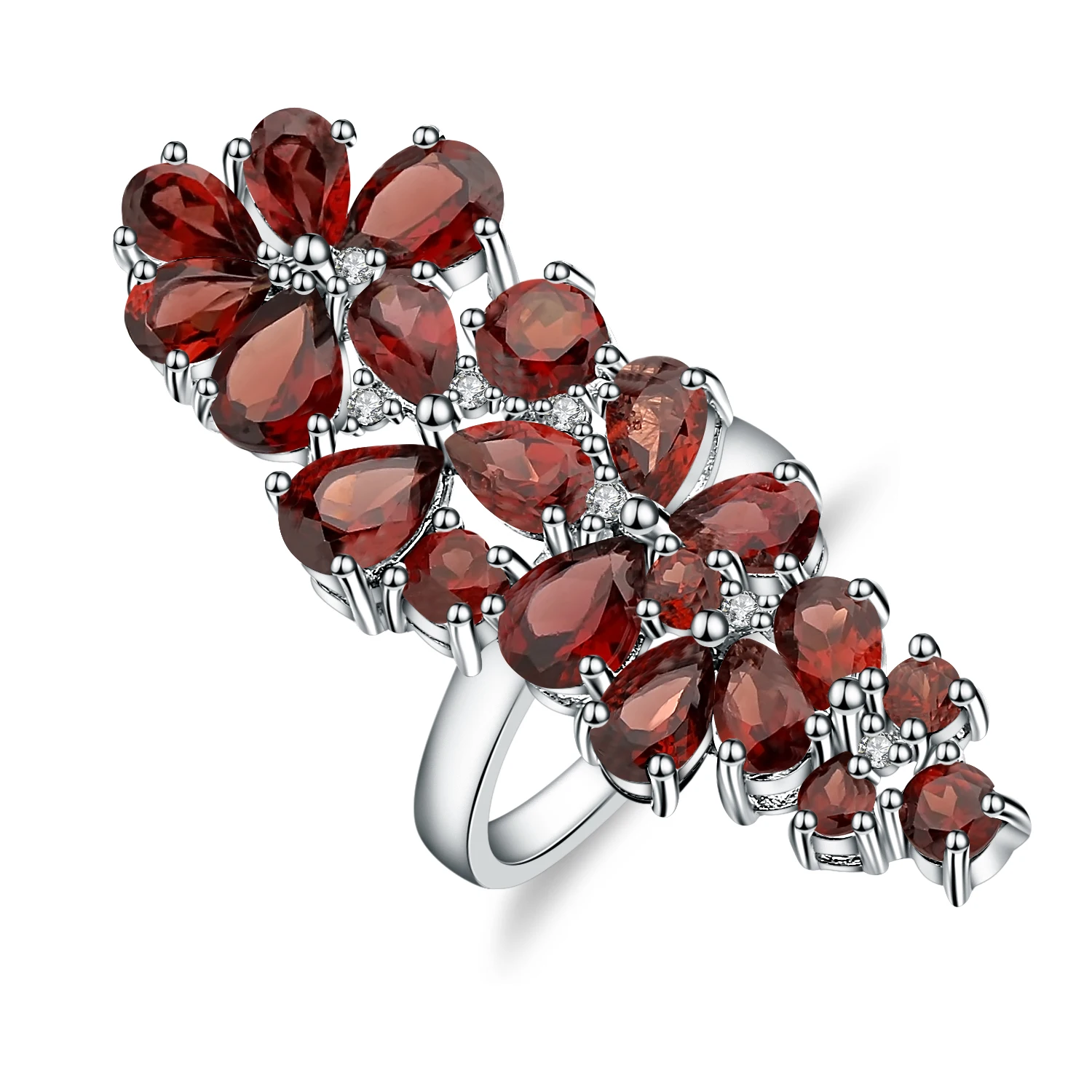 

GEM'S BALLET 10.56Ct Natural Red Garnet Gemstone Ring 925 Sterling Silver Cocktail Rings For Women Wedding Fine Jewelry