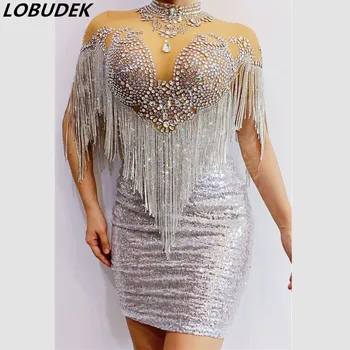 Silver Rhinestones Tassel Skinny Short Dress Fashion Women Singer Concert Birthday Celebrate Evening Party Nightclub Outfit
Silver Rhinestones Tassel Skinny Short Dress Fashion Women Singer Concert Birthday Celebrate Evening Party Nightclub Outfit