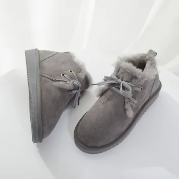 Leather and Fur In One Leather Female Boots Showed Up and Took The Lace Short Non-Slip Flat Wool Winter Shoes Women 
Leather and Fur In One Leather Female Boots Showed Up and Took The Lace Short Non-Slip Flat Wool Winter Shoes Women