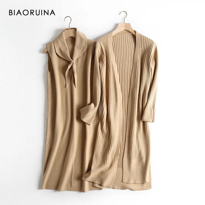BIAORUINA 5 Color Women's Sleeveless Knit Long Vest Bow Collar + Office Lady Casual Cardigans Ladies Two Piece Set One Size
BIAORUINA 5 Color Women's Sleeveless Knit Long Vest Bow Collar + Office Lady Casual Cardigans Ladies Two Piece Set One Size
