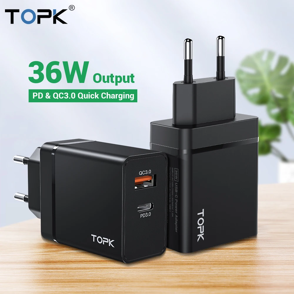 TOPK 36W USB C Charger Quick Charge PD 3.0 Fast Charger For iPhone 11 X XR XS 8 Xiaomi Samsung Huawei EU US UK Plug Adapter
TOPK 36W USB C Charger Quick Charge PD 3.0 Fast Charger For iPhone 11 X XR XS 8 Xiaomi Samsung Huawei EU US UK Plug Adapter