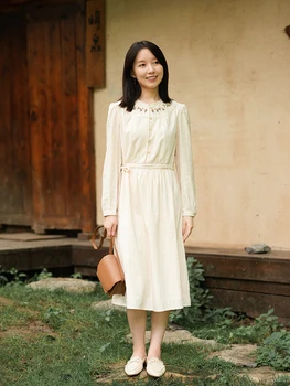 CYNTHIA Women Embroidery Dresses Female Vintage Long-sleeve O-neck Bow-tie Single-breasted Slim-fit Dress 20QDC-090
CYNTHIA Women Embroidery Dresses Female Vintage Long-sleeve O-neck Bow-tie Single-breasted Slim-fit Dress 20QDC-090