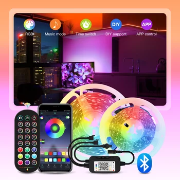 Bluetooth LED Strip RGB Led Light Tape SMD 5050 DC12V Music LED Light 5m 10m 15m 20m diode Ribbon Flexible with Bluetooth remote
Bluetooth LED Strip RGB Led Light Tape SMD 5050 DC12V Music LED Light 5m 10m 15m 20m diode Ribbon Flexible with Bluetooth remote