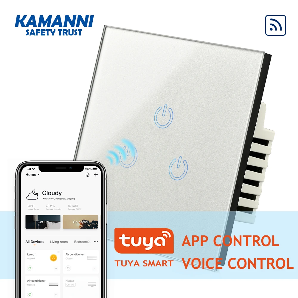 Kamanni smart home wifi touch switch wireless intelligent automation APP control, voice control,Can be used with Google Home
Kamanni smart home wifi touch switch wireless intelligent automation APP control, voice control,Can be used with Google Home