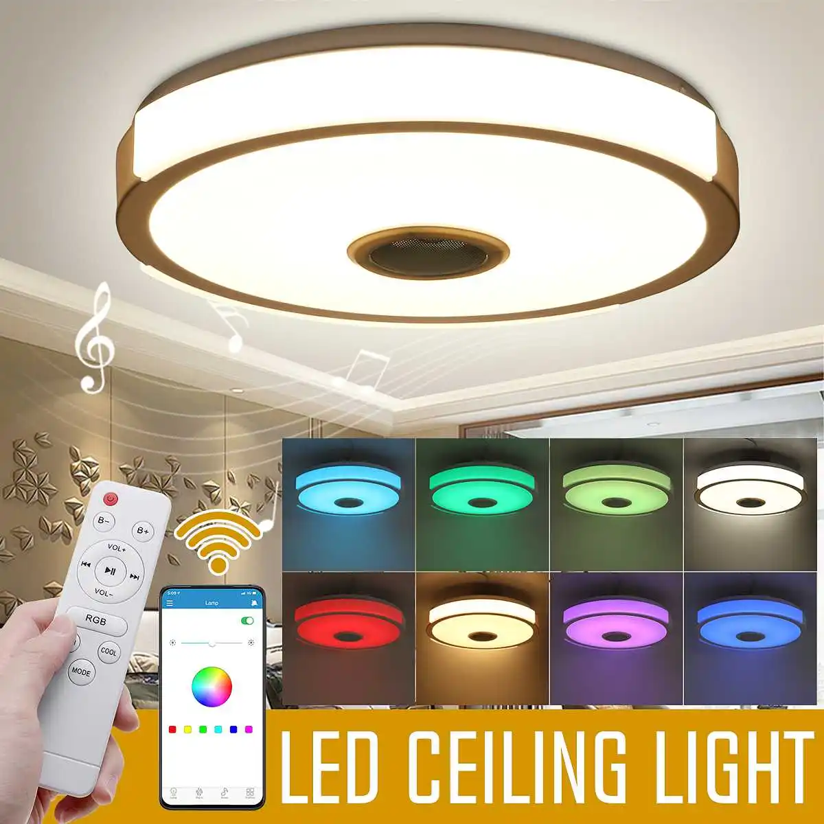38CM LED Ceiling Lights with bluetooth Speaker Smart Phone APP Remote Control Light RGB Dimmable Bedroom 36W Ceiling Lamp
38CM LED Ceiling Lights with bluetooth Speaker Smart Phone APP Remote Control Light RGB Dimmable Bedroom 36W Ceiling Lamp