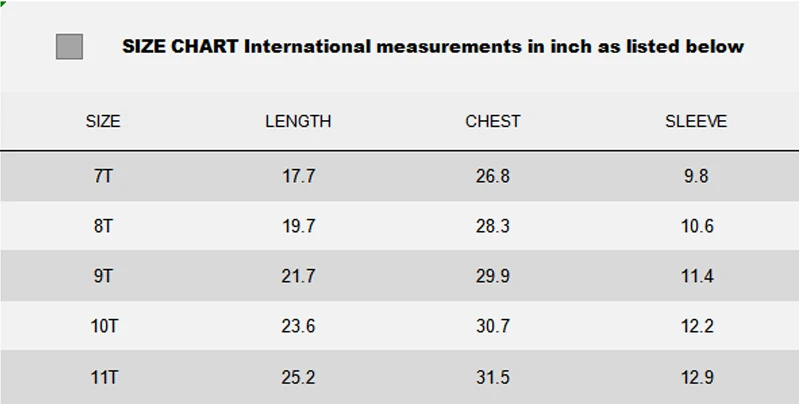 连衣裙SIZE CHART