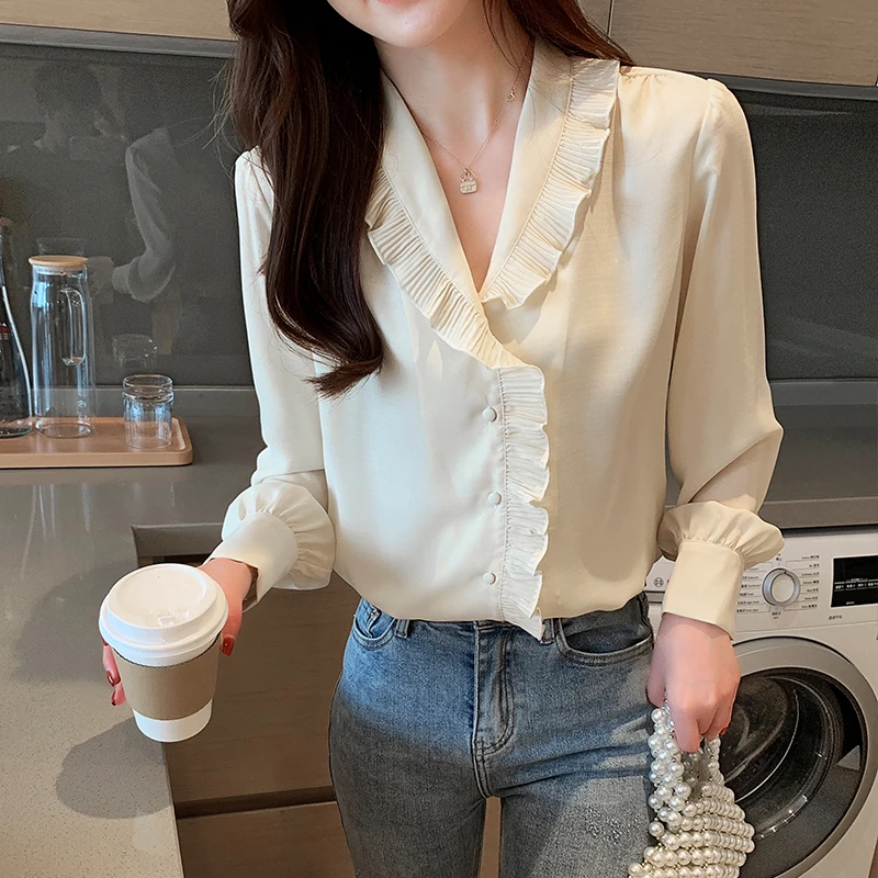 High Quality 2019 Autumn New Arrival Elegant Ruffled Long Sleeve Solid Color Woman Chiffon Blouse Apricot
High Quality 2019 Autumn New Arrival Elegant Ruffled Long Sleeve Solid Color Woman Chiffon Blouse Apricot