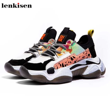 Lenkisen leopard mixed colors energy maiden sneaker high heel thick bottom cow leather round toe lace up vulcanized shoes L62
Lenkisen leopard mixed colors energy maiden sneaker high heel thick bottom cow leather round toe lace up vulcanized shoes L62