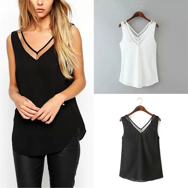 FashionWomen V-neck Gauze Vest Chiffon Tees Shirt Women's Clothing Black White Solid Color Summer Female Casual Sleevesless Tops
FashionWomen V-neck Gauze Vest Chiffon Tees Shirt Women's Clothing Black White Solid Color Summer Female Casual Sleevesless Tops