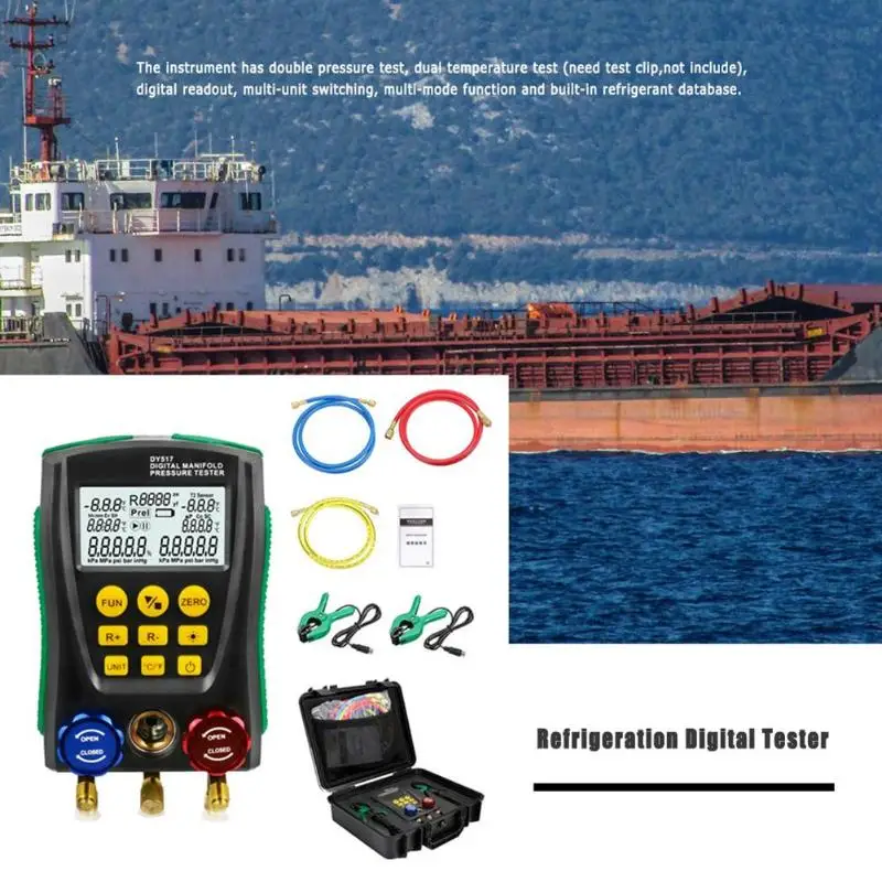 DY517 Pressure Gauge Refrigeration Digital Vacuum Pressure Manifold Tester Refrigerant Meter Temperature Tester 0 Kpa~6000 Kpa
DY517 Pressure Gauge Refrigeration Digital Vacuum Pressure Manifold Tester Refrigerant Meter Temperature Tester 0 Kpa~6000 Kpa