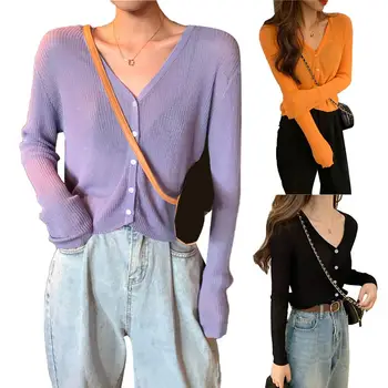 Women Solid Color Long Sleeve Button Down V Neck Ribbed Thin Blouse Cardigan
Women Solid Color Long Sleeve Button Down V Neck Ribbed Thin Blouse Cardigan