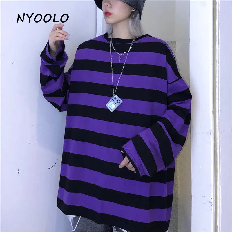 NYOOLO Vintage Classic Purple Black Striped tee shirt Autumn streetwear Long Sleeve O-neck T-Shirt women men clothing top
NYOOLO Vintage Classic Purple Black Striped tee shirt Autumn streetwear Long Sleeve O-neck T-Shirt women men clothing top