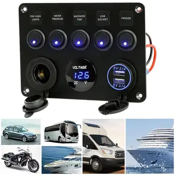 Car Boat 5 Gang Switch Panel USB Charger 12V Inline Socke-t LED Voltage Display Fuse Protection Function
Car Boat 5 Gang Switch Panel USB Charger 12V Inline Socke-t LED Voltage Display Fuse Protection Function
