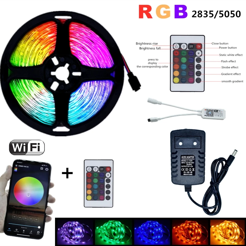 LED Strip Light RGB SMD 5050 2835 DC12V 5M 10M 15M color Flexible LED Light Diode Tape Remote WiFi Contoller+Infrared control
LED Strip Light RGB SMD 5050 2835 DC12V 5M 10M 15M color Flexible LED Light Diode Tape Remote WiFi Contoller+Infrared control