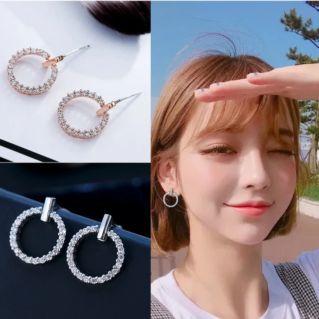 LByzHan – boucles d'oreilles rondes en argent Sterling 925 et cristal pour femmes, fabrication de bijoux, cadeau de mariage, fiançailles, E024 2