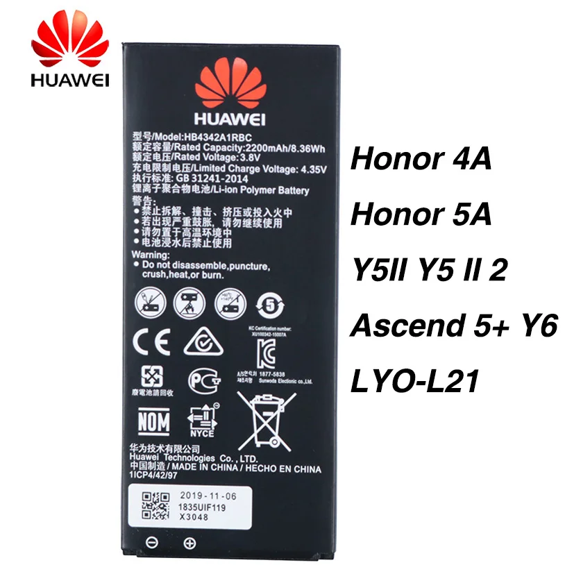 

Original Huawei HB4342A1RBC phone battery For Huawei honor 4A honor 5A y5II Y5 II 2 Ascend 5+ Y6 LYO-L21 SCL-AL00 SCL-TL00